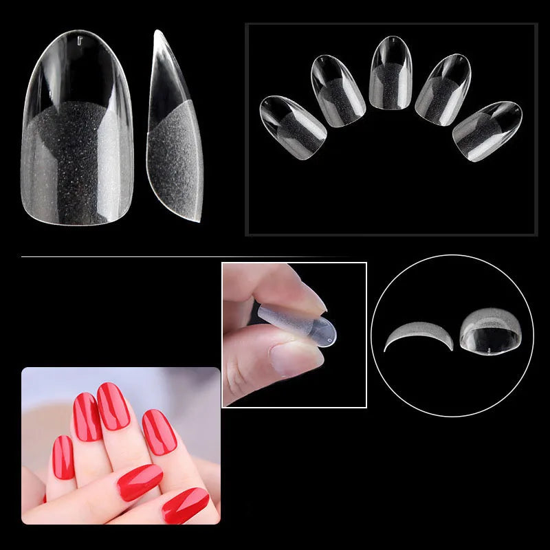 120Pcs Short Almond Oval Fake Nail Tips Extension System Sculpted Full Cover Nail Gel French Ballerinas Capsules Press On Tips