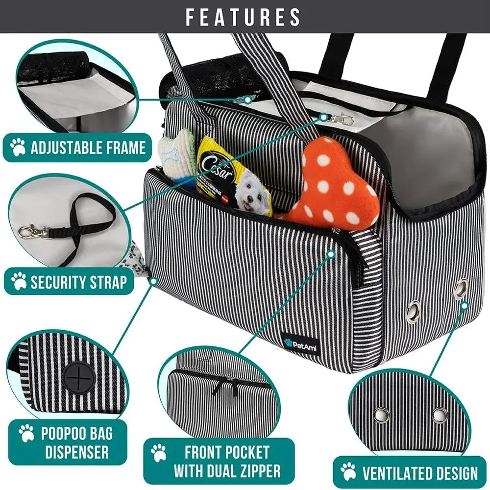 Small Dog Purse Carrier, Soft-Sided Pet Carrier Bag with Pockets, Portable Puppy Cat Travel Handbag Tote, Airline Approved Breat