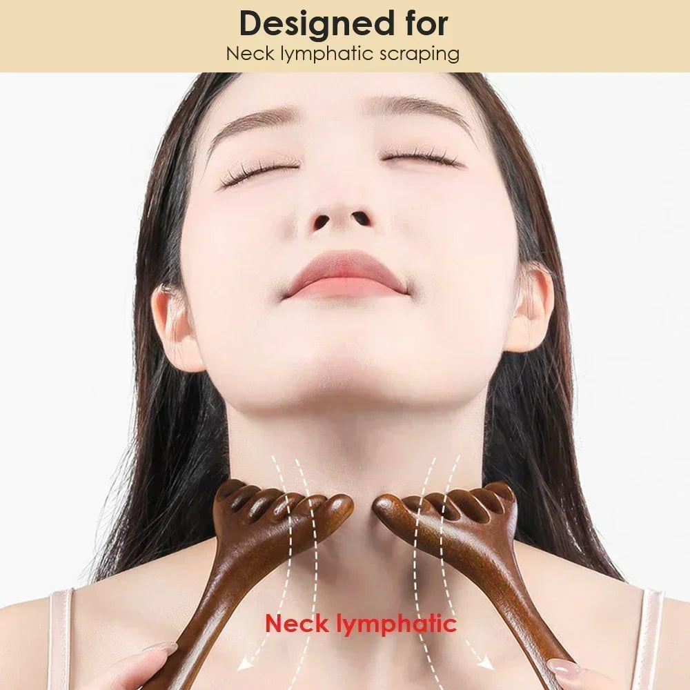 Natural Golden Sandalwood Five-Claw Scalp Massager Gua Sha Tool Back Scratcher Spa Handheld Meridian Massage Comb Hair Care