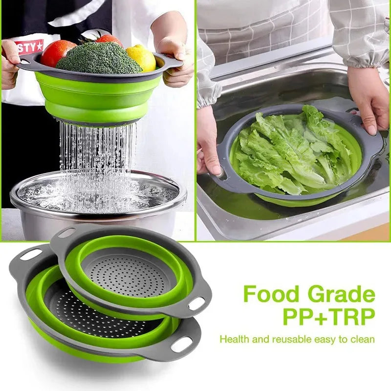 Silicone Folding Drain Basket Fruit Vegetable Washing Basket Foldable Strainer Colander Collapsible Drainer Kitchen Storage Tool Imagem secundária do produto