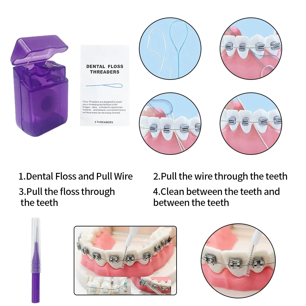 8pcs/set Orthodontic Care Kit Oral Cleaning Teeth Whitening Portable Whitening Tool Suit Interdental Brush Portable
