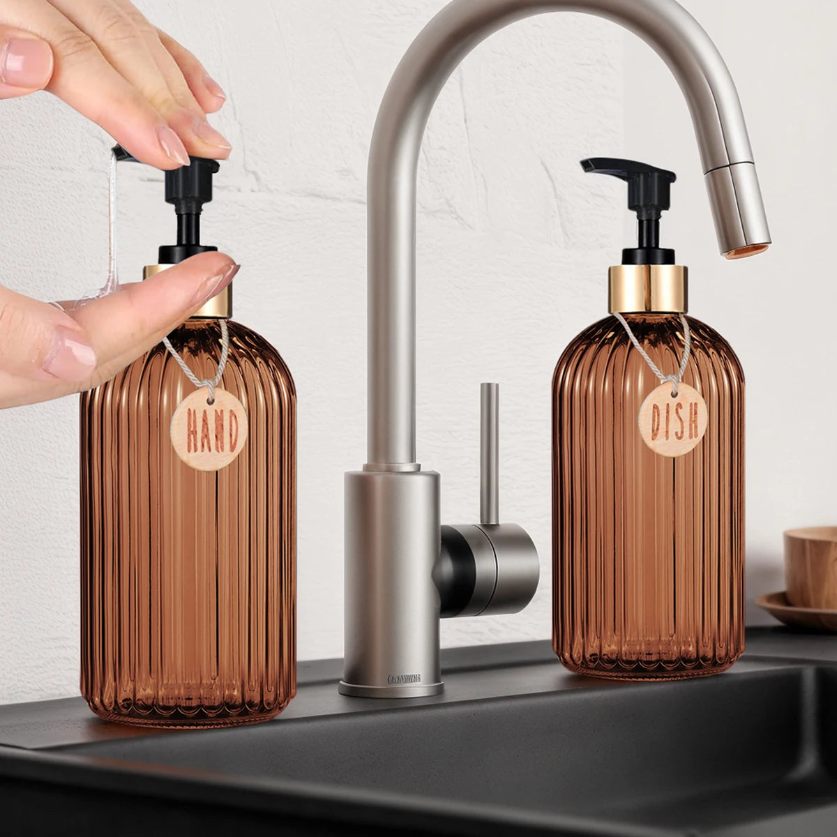 New Home Apartment Decoration Dish Soap Dispenser Bottle Reusable Hand Press Liquid Refill Bottle Kitchen Bathroom Soap Bottle Secondary image