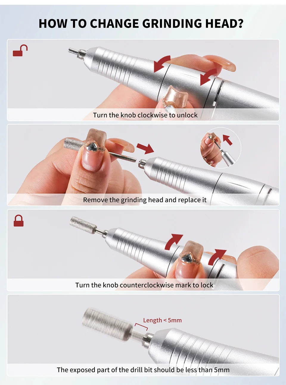 45000RPM Electric Nail Drill File Rechargeable Electric Nail Polishing Machine for Acrylic Gel Dip Powder Manicure Pedicure Tool