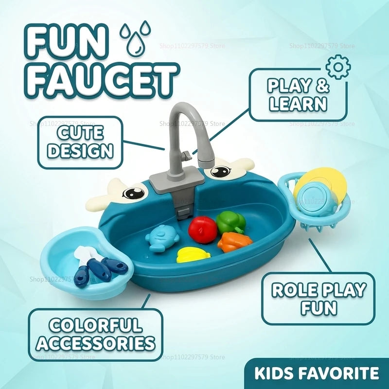 Children Play Kitchen Set with Simulated Dishwasher Sink Hand Basin Electric Circulating Water Toy for Boys Girls Kids Role Play Image secondaire du produit