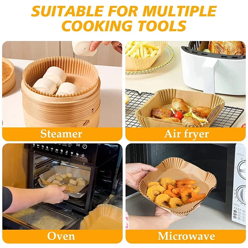 1/100PCS Air Fryer Disposable Paper Square Round Baking Paper Barbecue Plate NonStick Mat Kitchen Oven Oil Absorbing Paper Tool