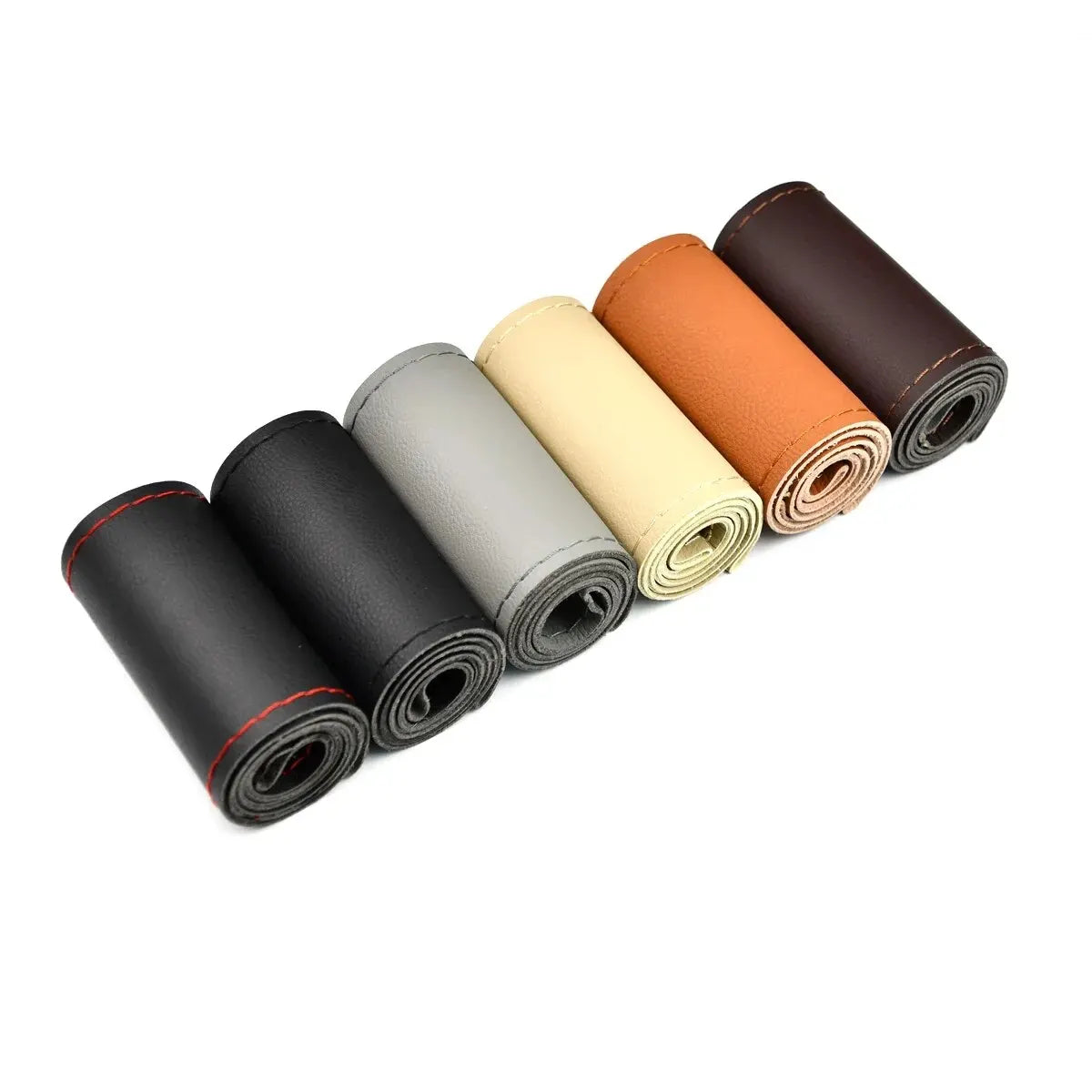 Universal Leather Car Steering Wheel Stitch On Wrap Cover Fit for 38cm 14" DIY Sewing Breathable and Anti Slip Black Grey Beige Imagen secundaria del producto