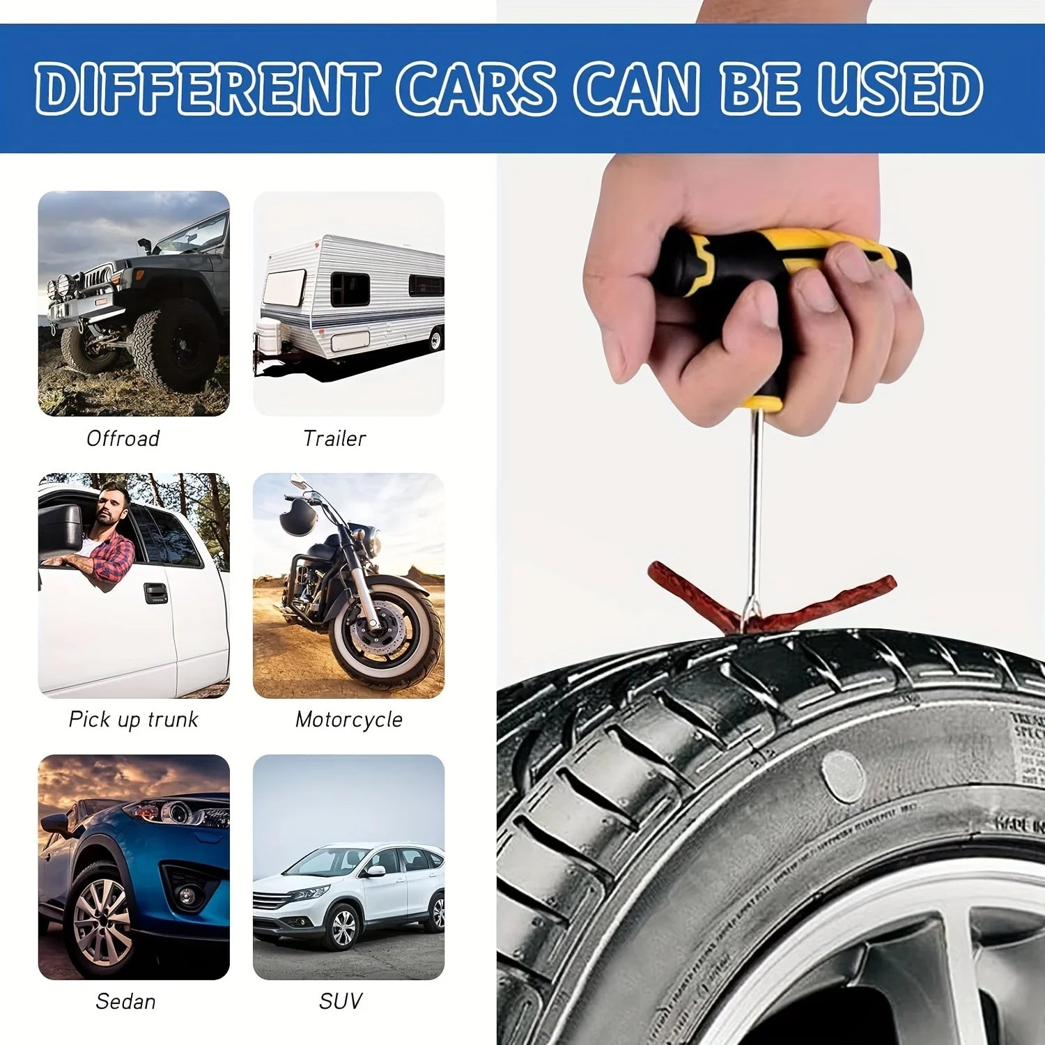 Emergency Roadside Tire Repair Kit - Universal for All Vehicles (Car, Motorcycle, Truck, RV)