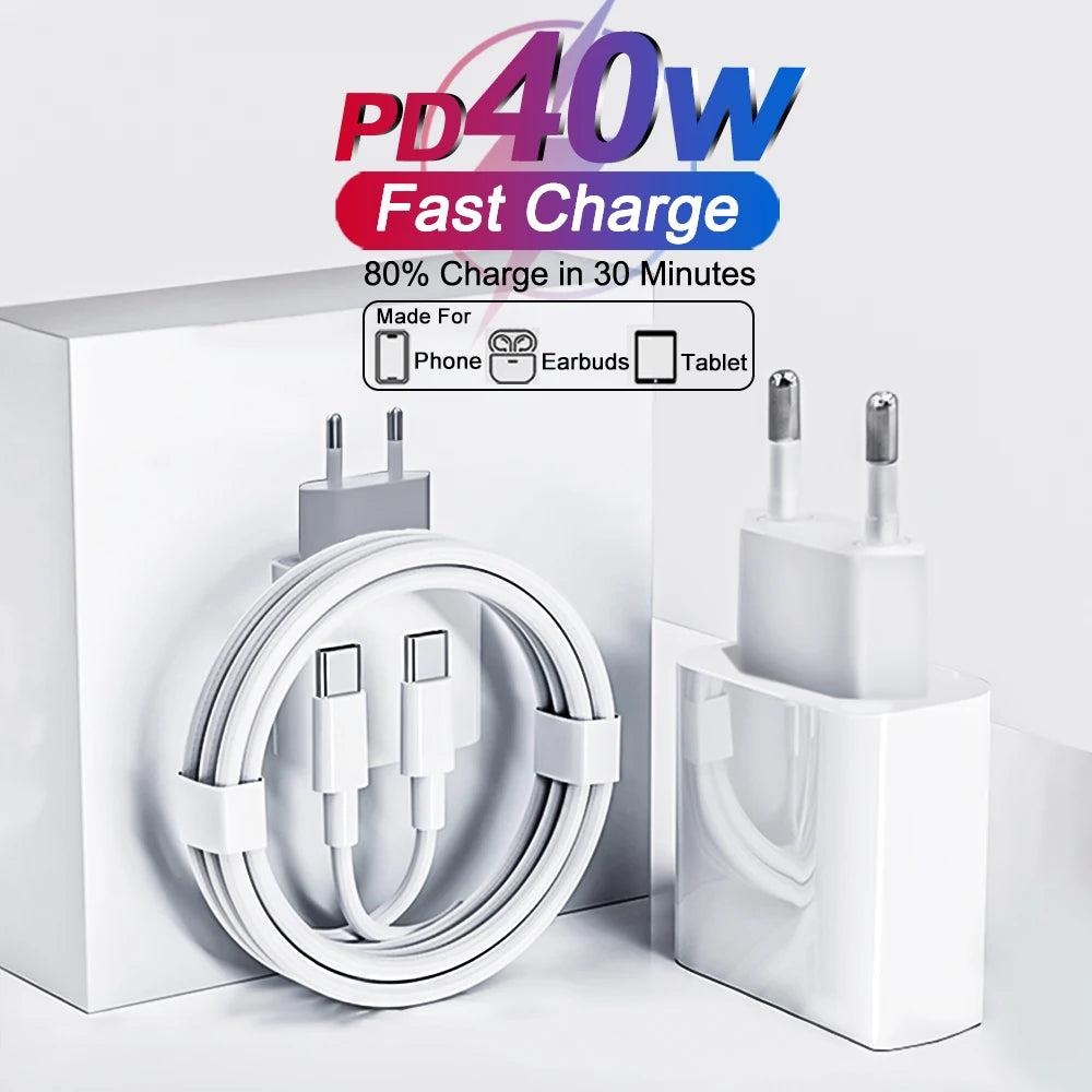 PD 40W Original Fast Charger For iPhone 15 14 11 12 13 16 Pro Max 8 Plus USB C Type C Charging Cable Date Cord Phone Accessories Main image