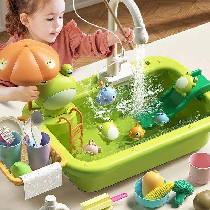 Kids Kitchen Sink Toys Electric Dishwasher Playing Toy With Running Water Pretend Play Food Fishing Toy Role Playing Girls Gift Imagen principal del producto
