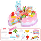 Kids Toy Simulation DIY Birthday Cake Model Kitchen Pretend Play House Cutting Fruit Food Toy for Toddler Children Gift Boy Girl