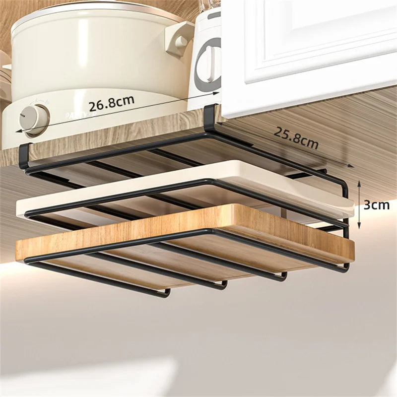 JUSTINLAU Stainless steel Kitchen Hanging Organizer Rack with Hook Paper Towel Rag Hanging Cutting Board Pot Cover Storage Shelf Imagem secundária do produto