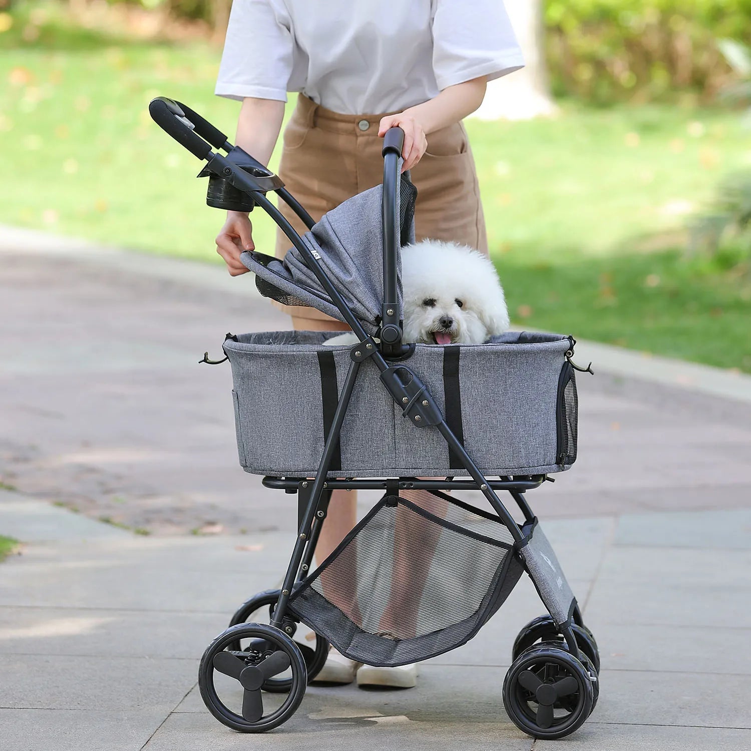 3 in 1 Pet Stroller with Removable Carrier, Folding Stroller for Small/Medium Dogs and Cats, Waterproof, All-Terrain, with Sun S