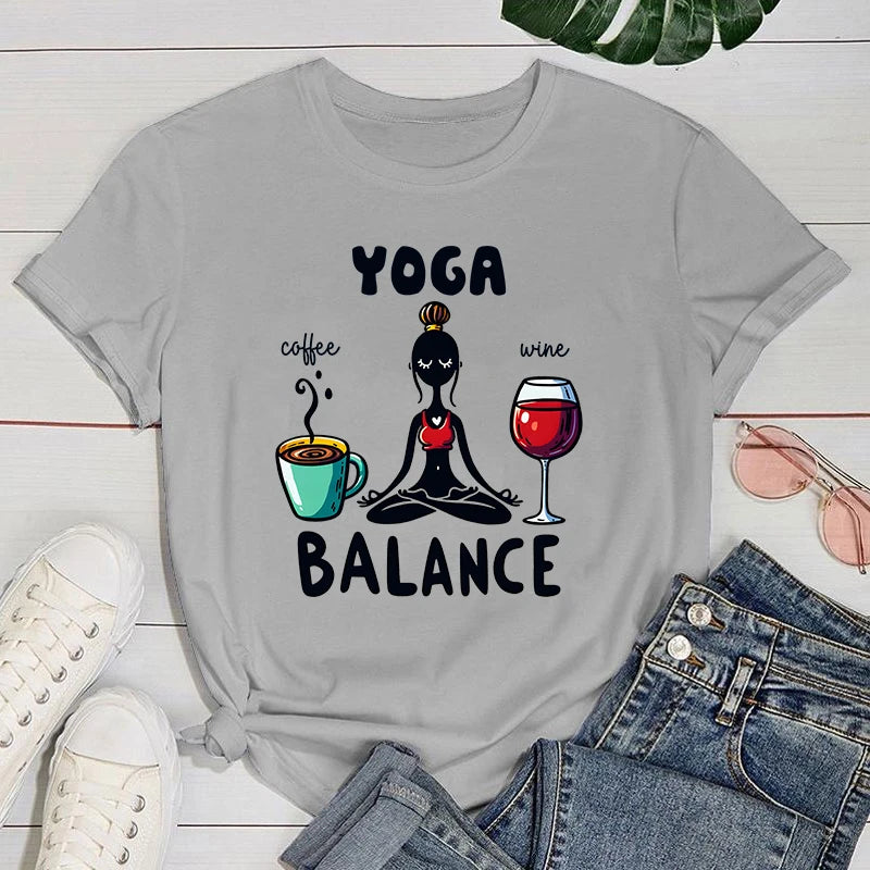 yogo T shirt New Yoga Balance Print Short Sleeves Round Neck Woman T-Shirt Summer Casual Tees