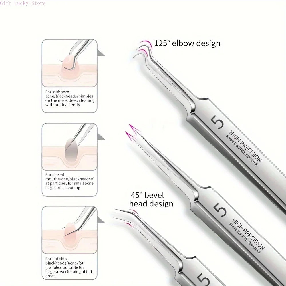 8pcs Professional Skin Care Tools Stainless Steel Pimple Extractors & Needles - for Blackhead Removal, Acne Treatment