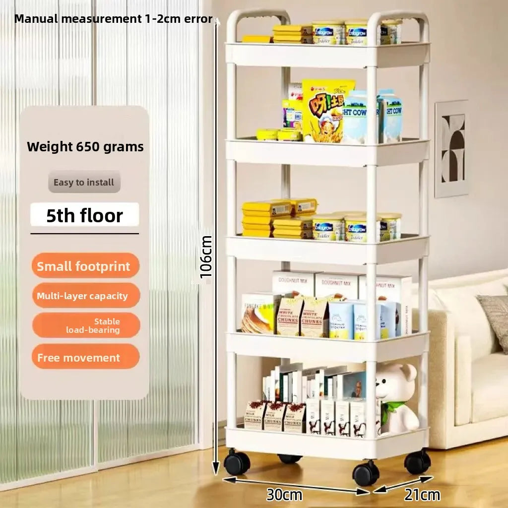 5-layer Multi-function Multifunctional Rolling Storage Cart,Open Shelves for Living Spaces Book Display,Ideal ForKitchen,Bedroom