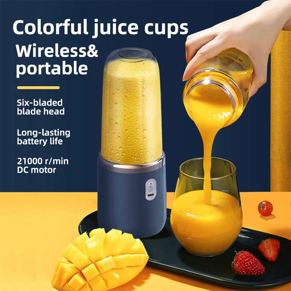 6 Blades Electric Juicer Cup with 2 Cups For Travel Portable Juicer Mixer Usb Charge Fresh Fruit Juice Personal Blender Smoothie Imagen secundaria del producto