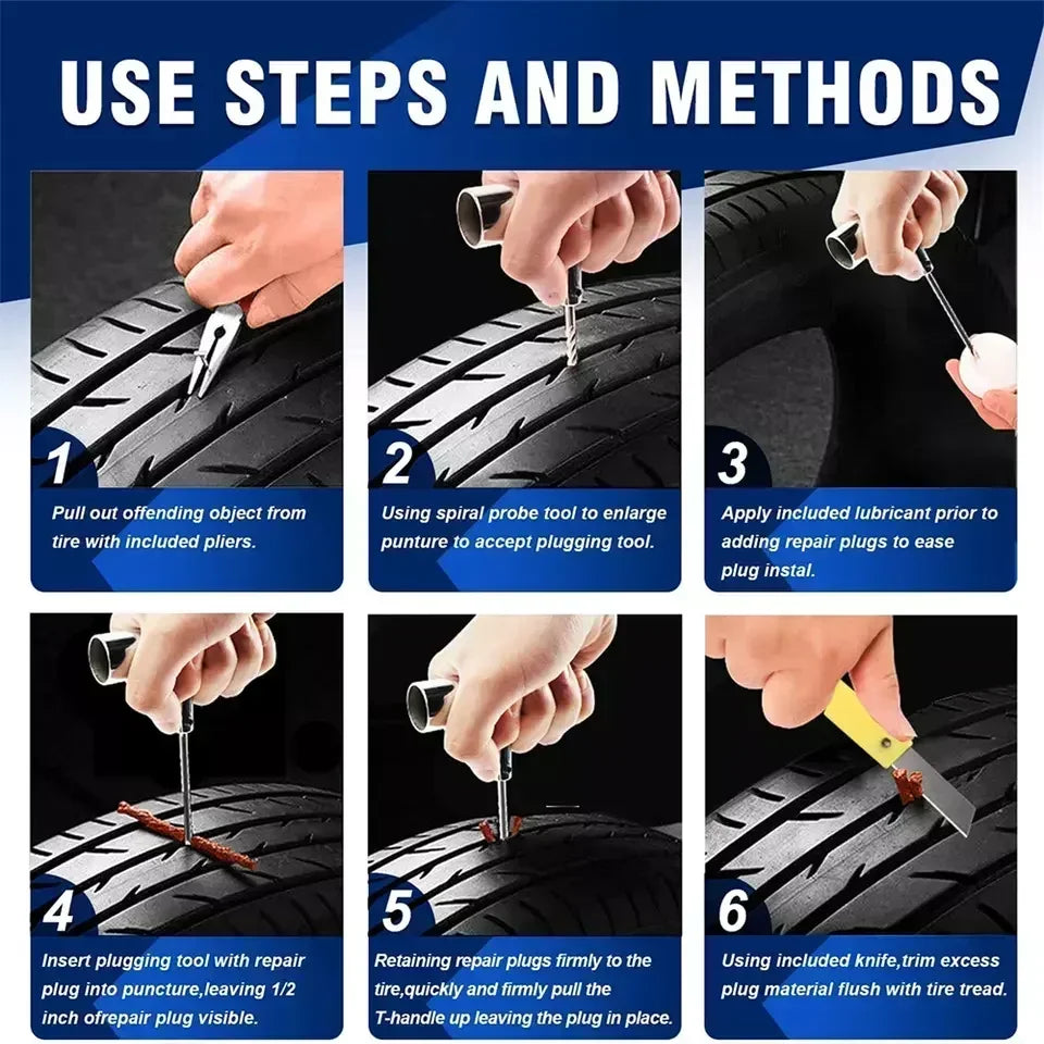 Car Motorcycle Tire Repair Kit Puncture Plug Tools Tyre Puncture Emergency for Tire Strips Stirring Glue Repair Tool Kit