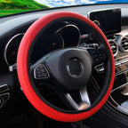 Artificial Leather Three-dimensional Embossed-car without Inner Ring Steering Wheel Cover Auto Parts for 14.5-15 Inches