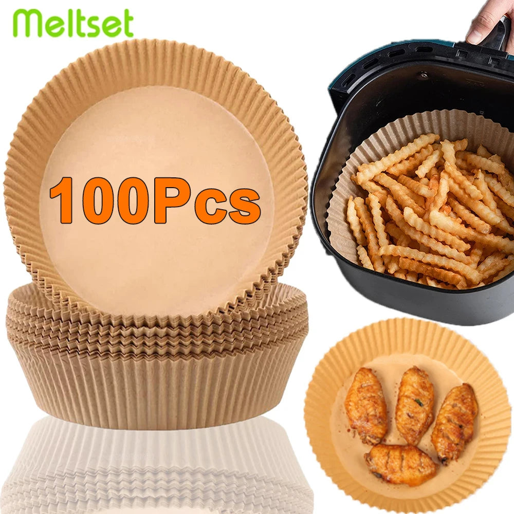 50/100Pcs Air Fryer Disposable Paper Non-Stick Airfryer Baking Papers Round Air-Fryer Paper Liners Paper Kitchen Accessories Image principale du produit