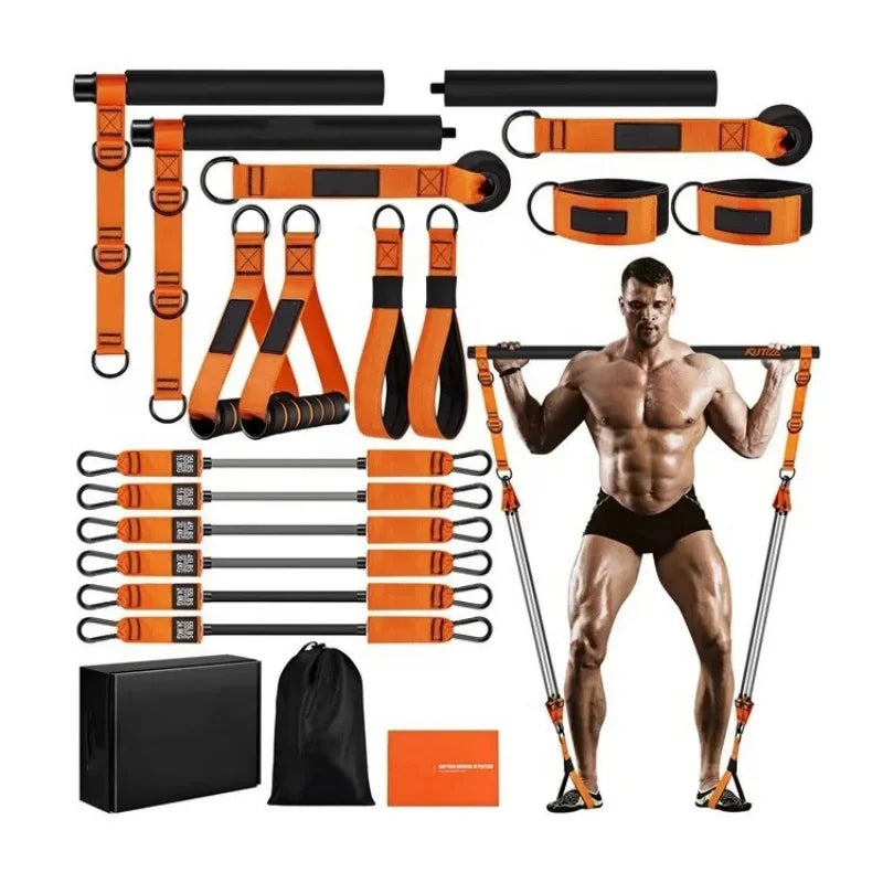 Resistance Band Home Pilates Set with Resistance Bar Bands All-in-One Strength Training Kit for Full Body Workout