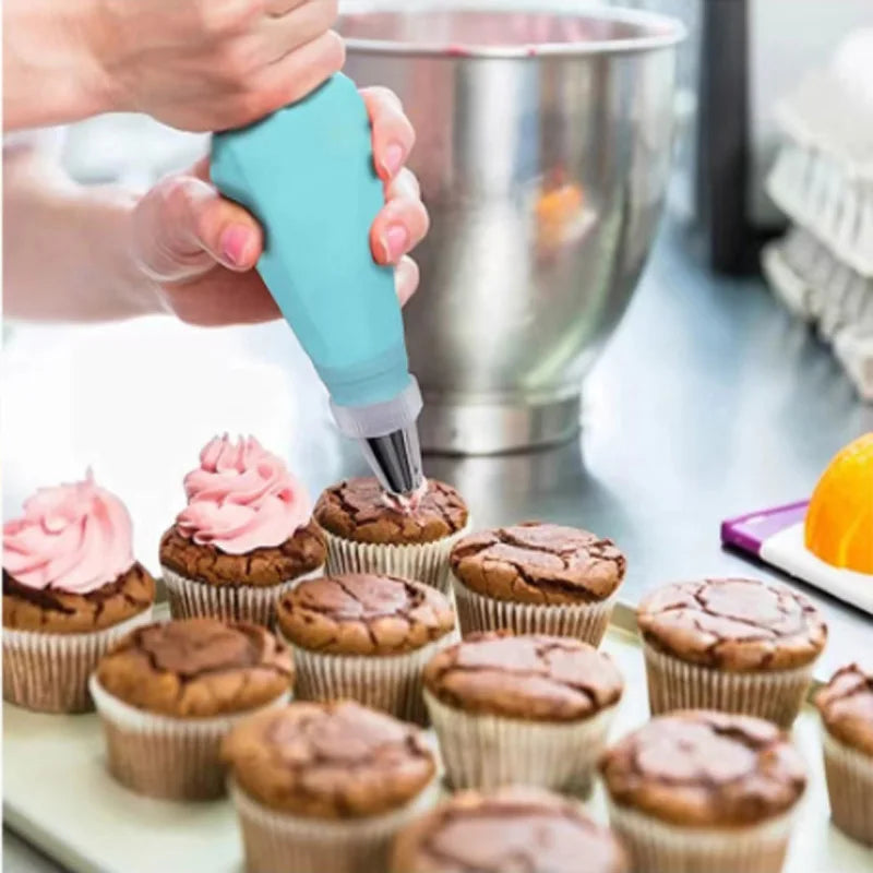 Silicone Piping Bags and Tips Set Cake DIY Decorating Kit with Stainless Steel Nozzle Reusable Silicone Pastry Baking tool Imagen secundaria del producto