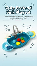 Children Play Kitchen Set with Simulated Dishwasher Sink Hand Basin Electric Circulating Water Toy for Boys Girls Kids Role Play