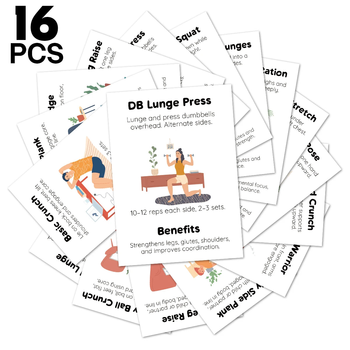 16pcs Home Workout Exercise Cards,Illustrated Guide With Instructions,Portable Fitness Flashcards For Training,Yoga,Fitness Gift Image secondaire du produit