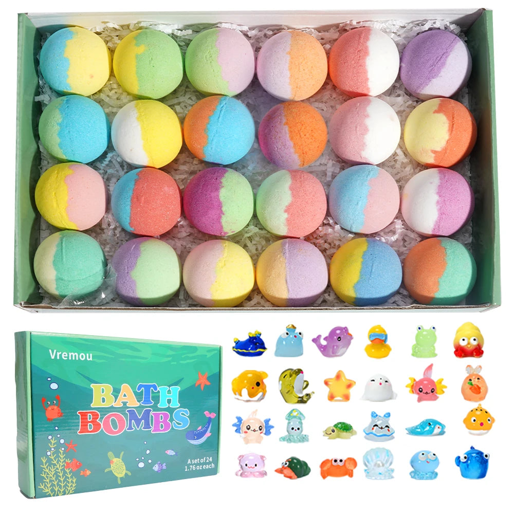Bath Bombs for Kids with Surprise Inside, 24 Pack Kids Bath Bombs Gift Set, Natural Organic Kids Bubble Bath Fizzy for Girls Boy Imagen principal del producto