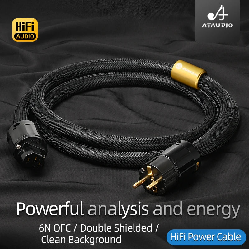 ATAUDIO Hi-end 6N OFC HiFi Audio EU/US/AU Power Cord Double Shielding Connection Filterure Amplifier Power Cable Imagen principal del producto
