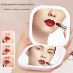 Portable LED Travel Makeup Mirror with 2X Magnification and Three Level Dimming - Double Sided, Handheld, Compact and Folding