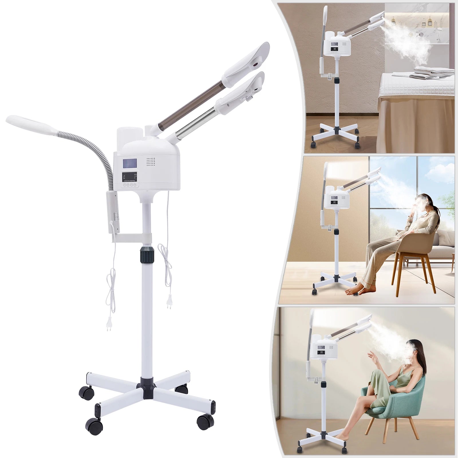 3-in-1 Facial Steamer Beautician Steamer Deep Cleaning w/Hot and Cold Nozzle LED Magnifying Lamp Beauty Salon Spa Imagem principal do produto