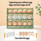 Kitchen Large Capacity Egg Fridge Storage Box - Portable Multi-Layer Egg Tray Organizer, Auto Opening/Closing Egg Holder