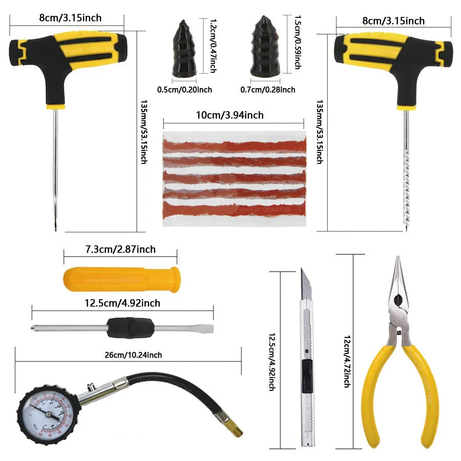 Auto Tire Repair Kit - Puncture Plug Tools, Tyre Puncture Emergency Kit for Universal Tires, with Stirring Glue Repair Tool