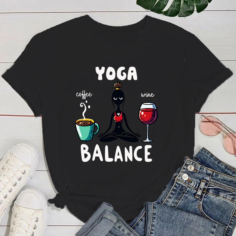 yogo T shirt New Yoga Balance Print Short Sleeves Round Neck Woman T-Shirt Summer Casual Tees