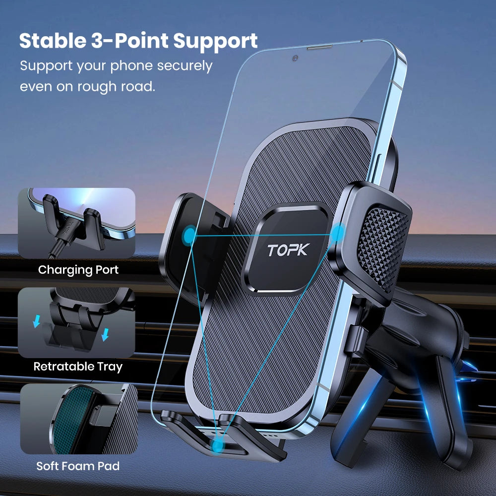 TOPK Car Phone Holder Air Vent Suction Cup Mount for iPhone Xiaomi Samsung Auto Mobile Support GPS Stand Dashboard Bracket