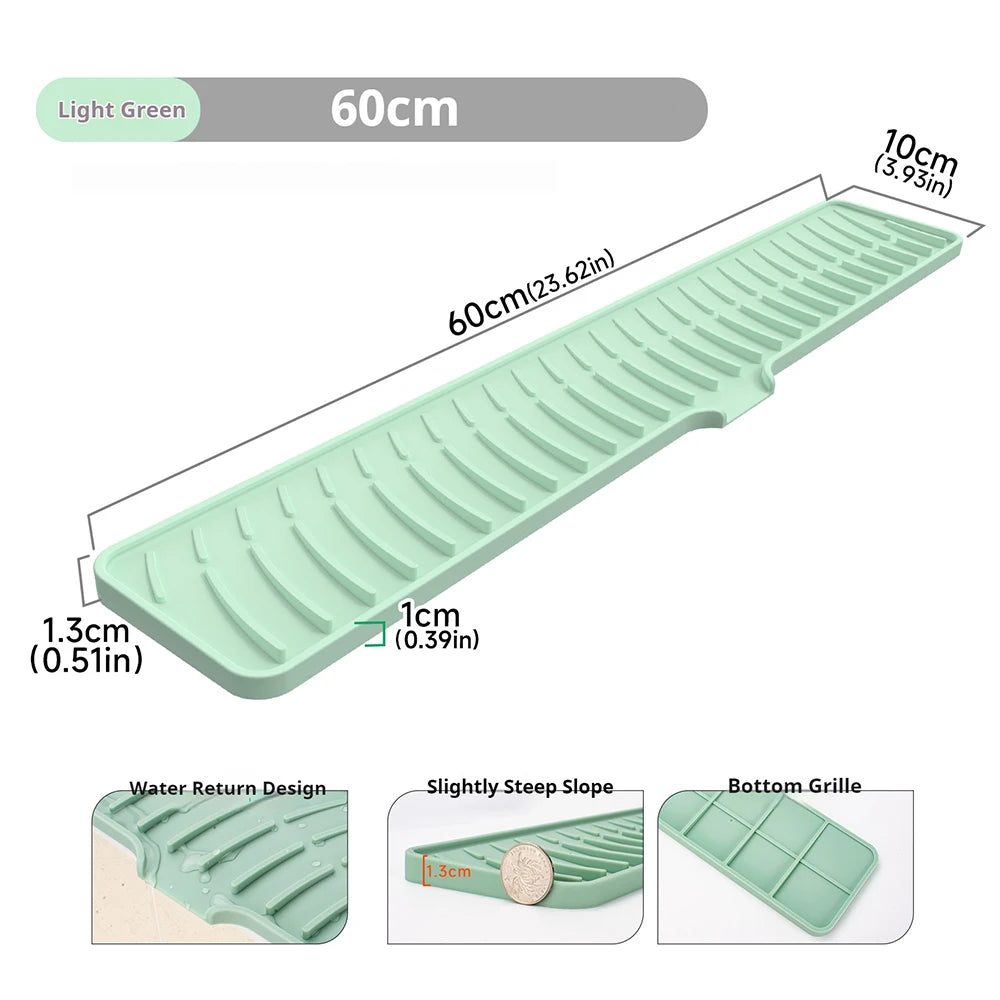 Kitchen Faucet Silicone Mat Bathroom Anti-Slip Sink Drain Mat, Slope Diversion Drainage Mat, Tableware Drying Protection Mat