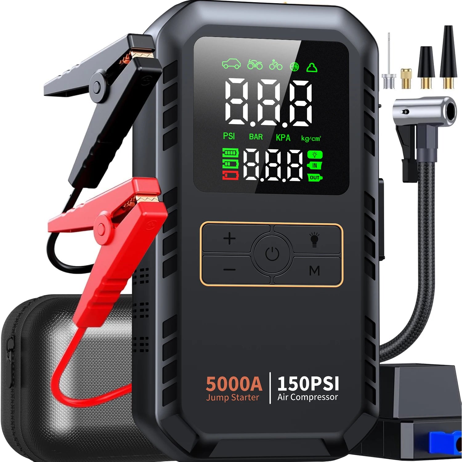 4-IN-1 Car Jump Starter with Air Compressor Peak 5000A Auto Battery Booster 150PSI Air Pump Portable Power Bank Tire Inflator Imagen principal del producto