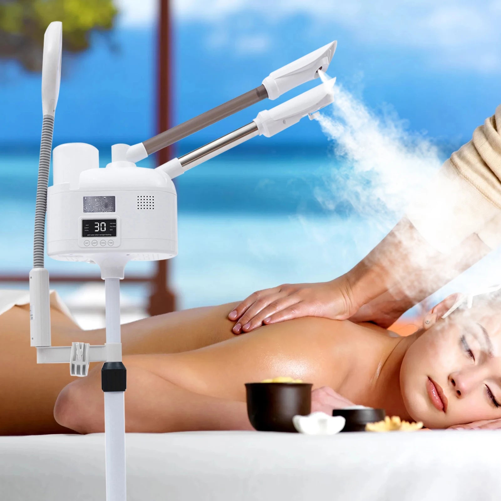 3-in-1 Facial Steamer Beautician Steamer Deep Cleaning w/Hot and Cold Nozzle LED Magnifying Lamp Beauty Salon Spa Imagem secundária do produto