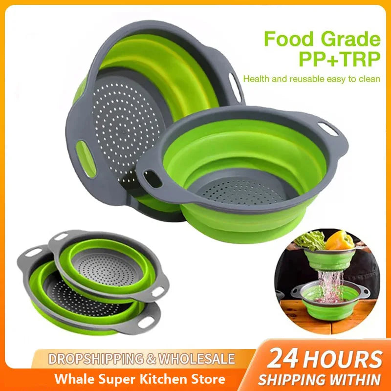 Silicone Folding Drain Basket Fruit Vegetable Washing Basket Foldable Strainer Colander Collapsible Drainer Kitchen Storage Tool Imagem principal do produto