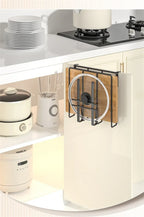 JUSTINLAU Stainless steel Kitchen Hanging Organizer Rack with Hook Paper Towel Rag Hanging Cutting Board Pot Cover Storage Shelf
