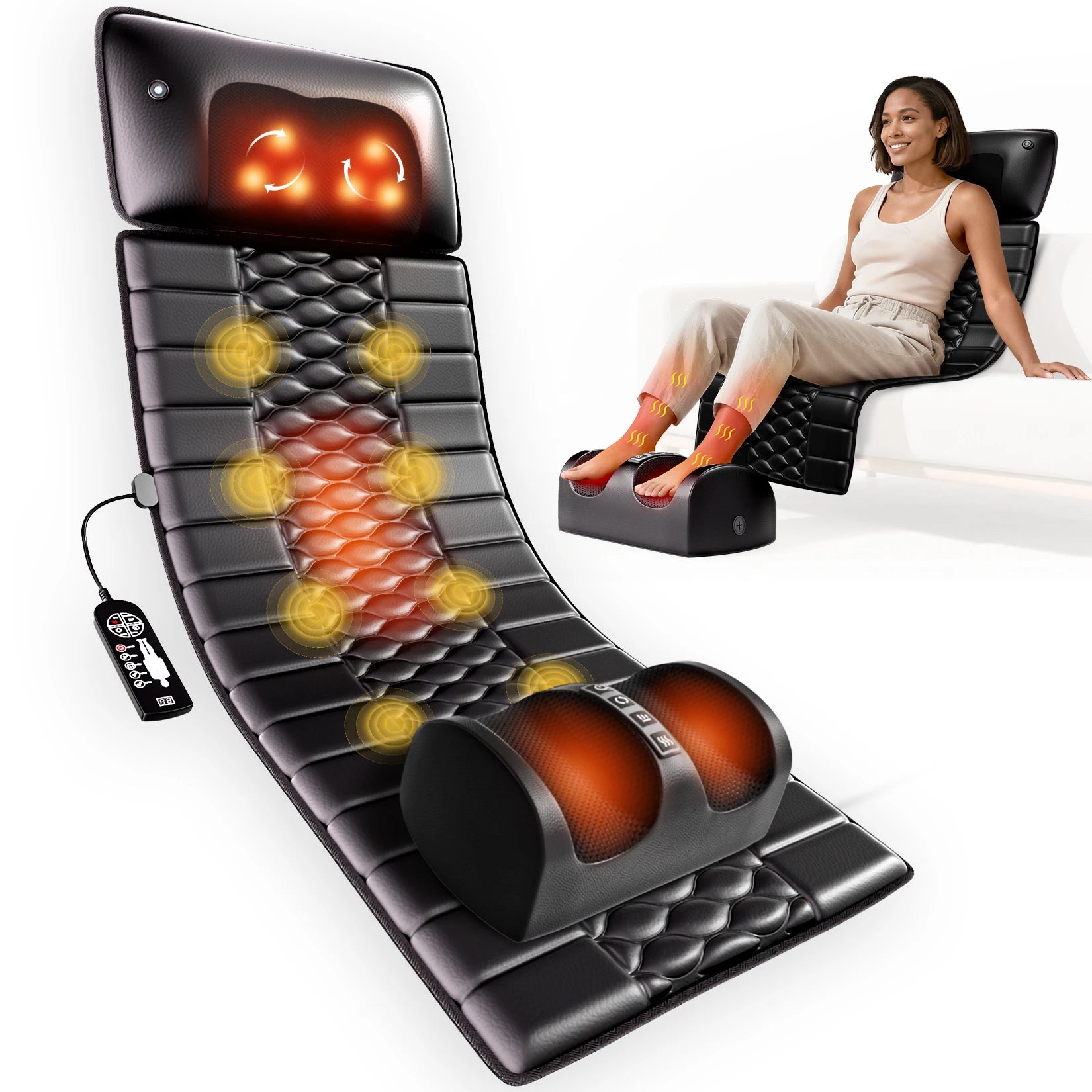Shiatsu Full Body Massage Mat with Heat, Detachable Massager Pad, 10 Vibrating Motors, 9 Intensity Levels, Relax at Home Office Image principale du produit