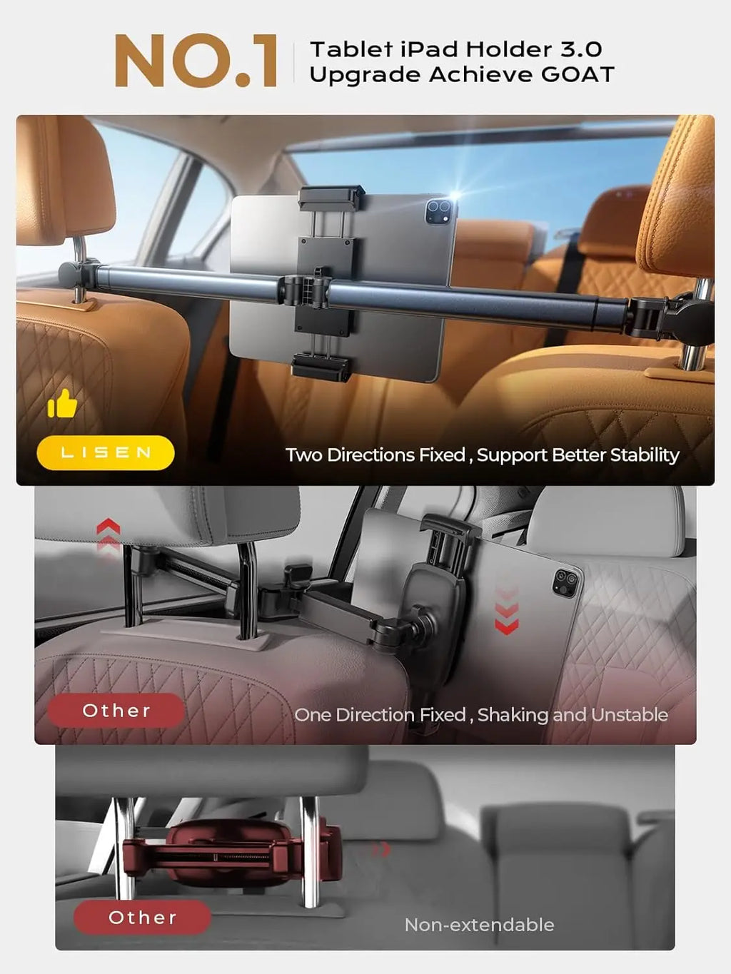 Car Holder Back Seat Travel Accessories Car Tablet Holder Mount Road Trip Essentials for Kids Adults Fit PICKUP All 4.7-12.9"