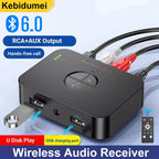 Bluetooth 6.0 Audio Receiver 3.5mm AUX RCA Stereo Lossless Music Wireless Adapter Support U-Disk Play For Car Speaker Amplifier