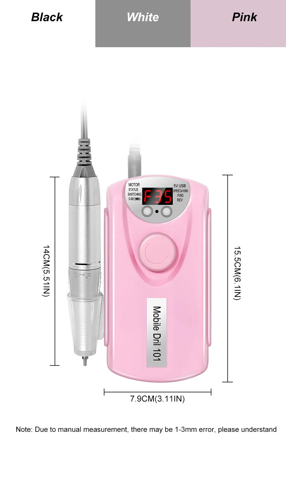 35000RPM Nail Drill Machine for Nails Rechargeable Manicure Low Noise Professional Electric Nail Drill Motor Polishe Sander Tool