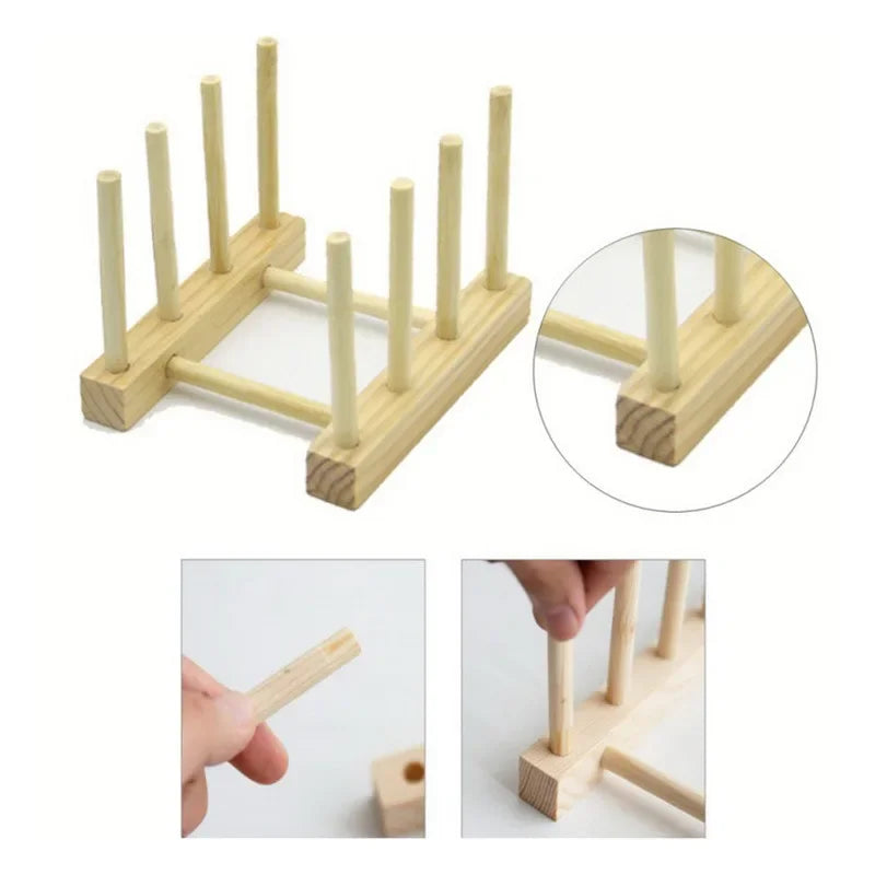 Wooden Dish Drainer Rack Kitchen Dishes Stand Plate Dish Drying Rack Pot Lid Racks Kitchen Organizer Drying Cups Display Shelf
