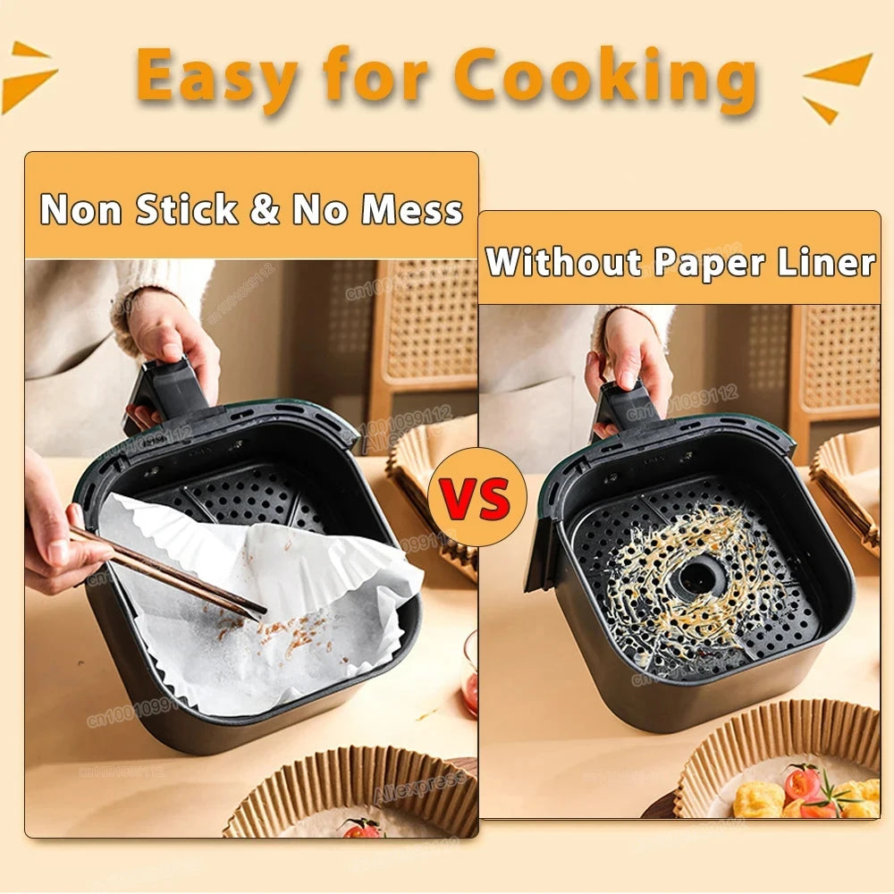 50/100Pcs Air Fryer Disposable Paper Non-Stick Airfryer Baking Papers Round Air-Fryer Paper Liners Paper Kitchen Accessories Image secondaire du produit