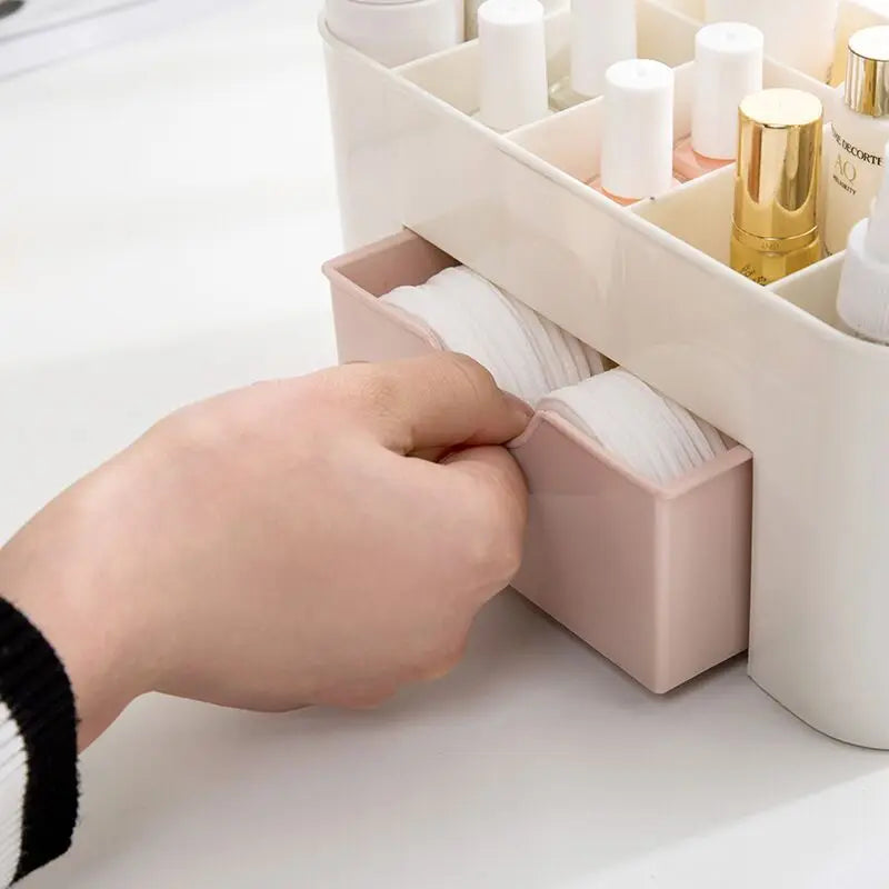 Makeup Organizer Storage Box With Drawer Cotton Swab Stick Storage Case Lipstick Organizer Brush Holder Makeup Acrylic Plastic Imagen secundaria del producto