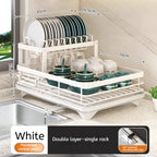 Stainless Steel Dish Drying Rack Adjustable Kitchen Plates Organizer with Drainboard Over Sink Plate Drainer Storage Organizer