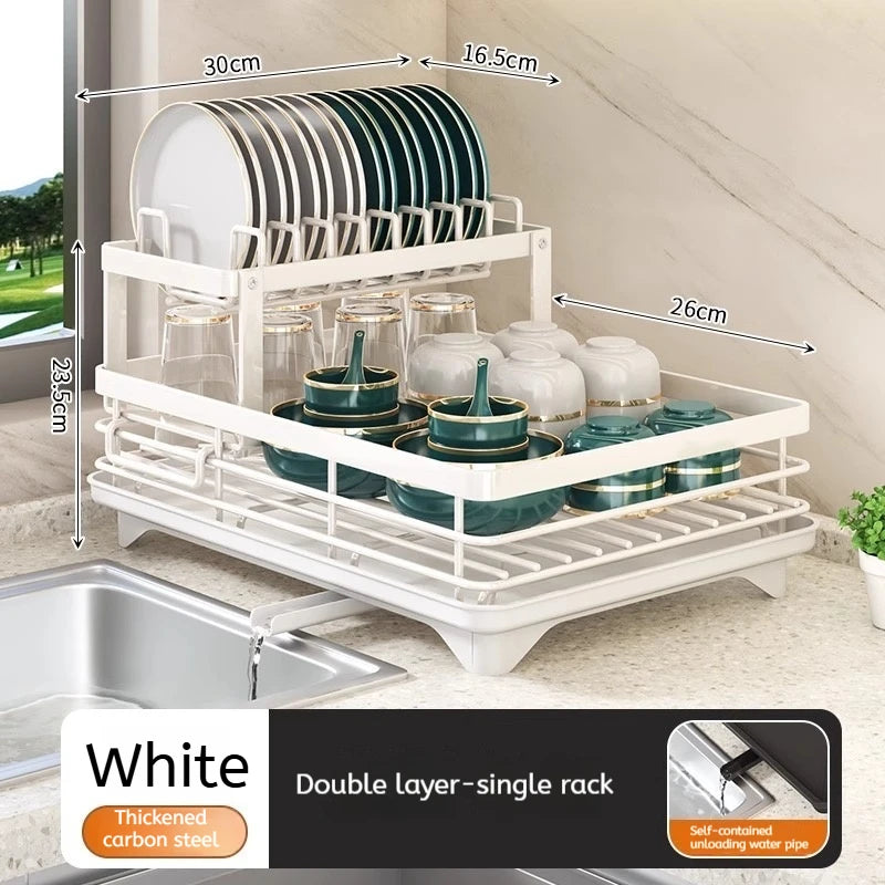Stainless Steel Dish Drying Rack Adjustable Kitchen Plates Organizer with Drainboard Over Sink Plate Drainer Storage Organizer