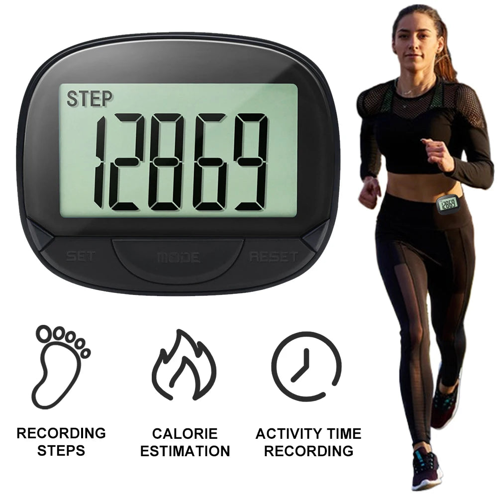 Clip-On Pedometer Electronic Pedometer Large Screen Simple Step Tracker Multifunctional for Adults Seniors Dog